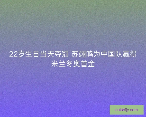 22岁生日当天夺冠 苏翊鸣为中国队赢得米兰冬奥首金