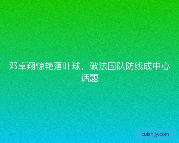 邓卓翔惊艳落叶球,破法国队防线成中心话题 邓卓翔惊艳落叶球,破法国队防线成中心话题
