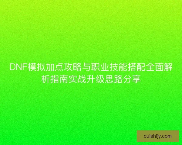 DNF模拟加点攻略与职业技能搭配全面解析指南实战升级思路分享